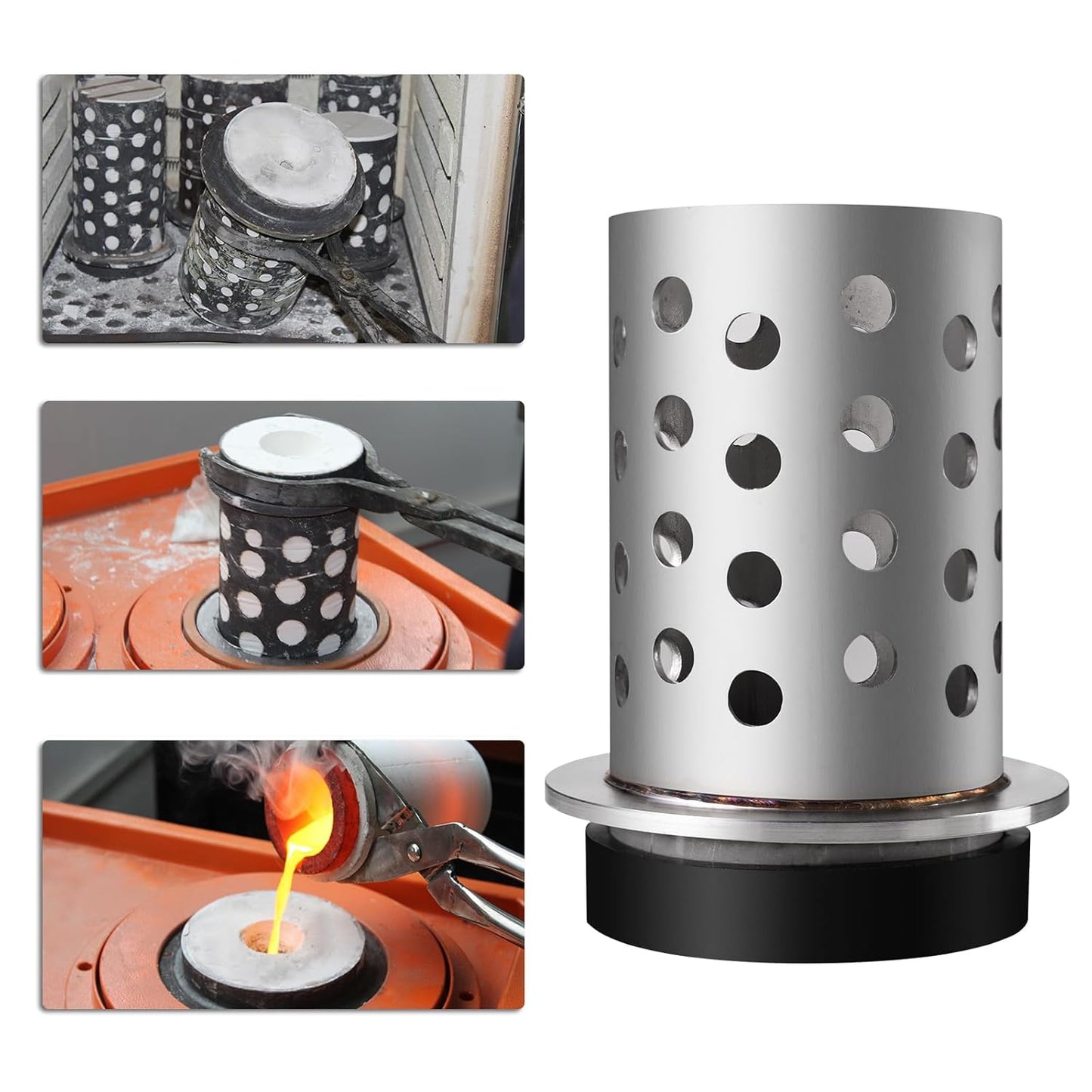 DZQ Perforated Casting Flask, 304 SS, Vacuum Casting, 3.5"x 4"/6"/7"/8"