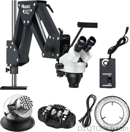 DZQ 7X-45X Multi-Directional Microscope, Ring Light, 360° Ball Vise
