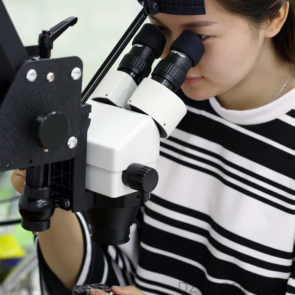 DZQ 7X-45X Multi-Directional Microscope, Ring Light, 360° Ball Vise